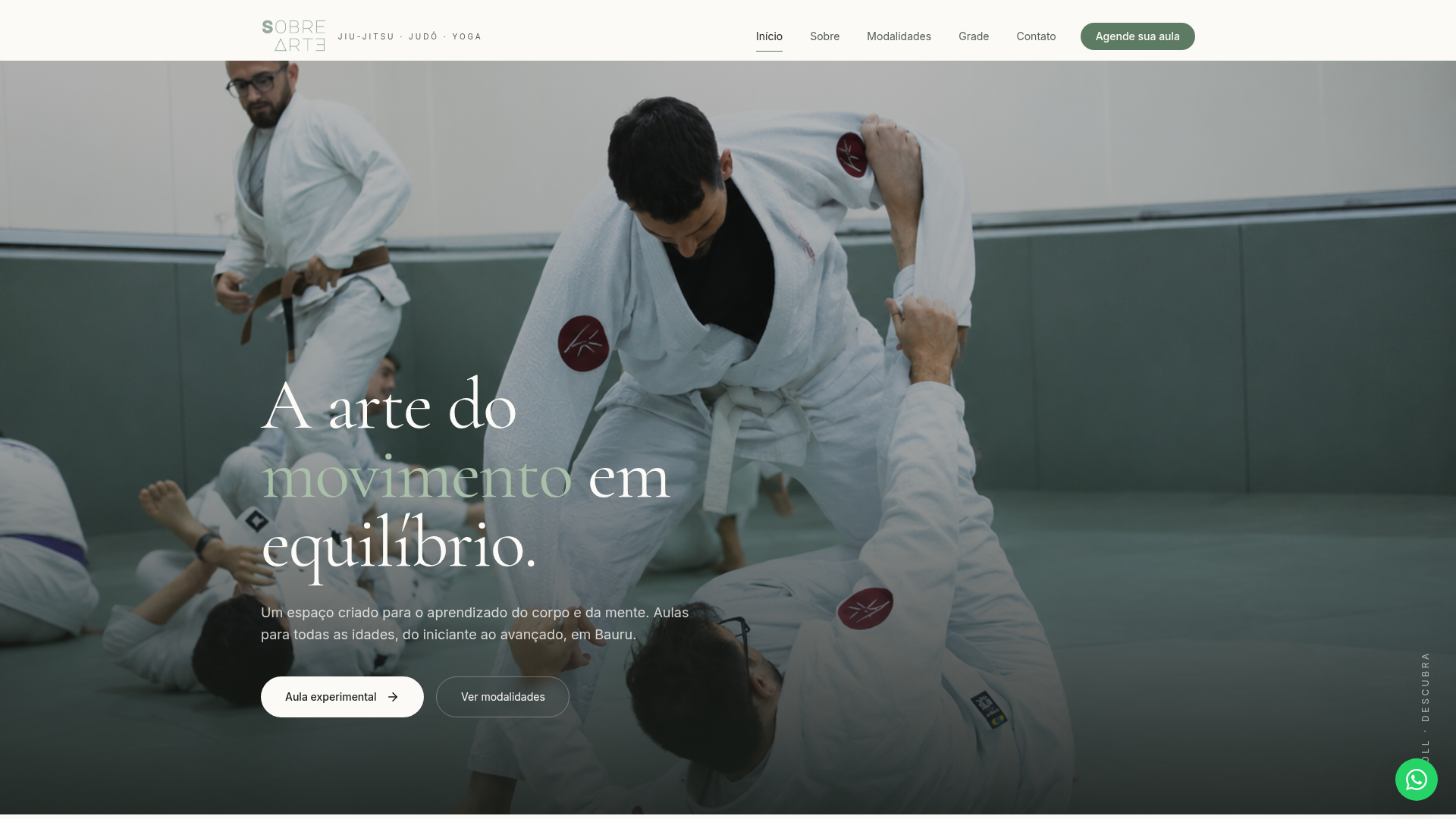 Redesign do site Sobre Arte Bauru — Academia · Jiu-Jitsu · Judô · Yoga